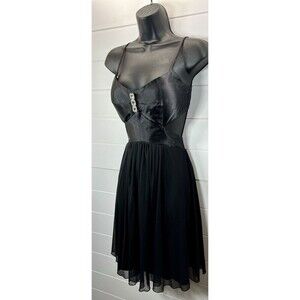 B Darlin Dress Junior 3/4 Black Mesh Satin Cut Out Rhinestone Y2K Whimsy Goth